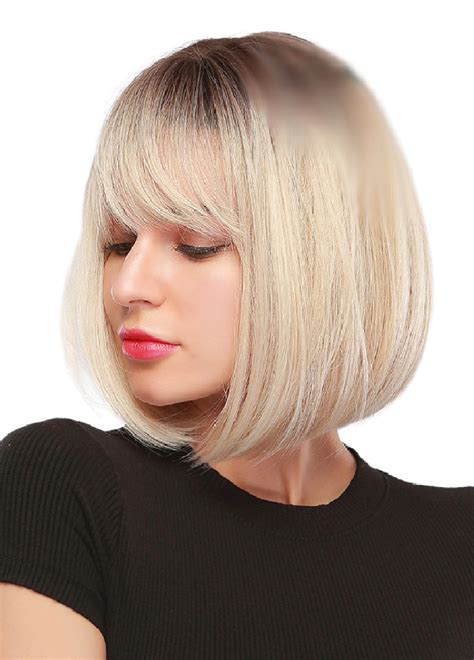 Blonde Short Bob Wig With Fringe Katie Rooted Blonde Celebwigs