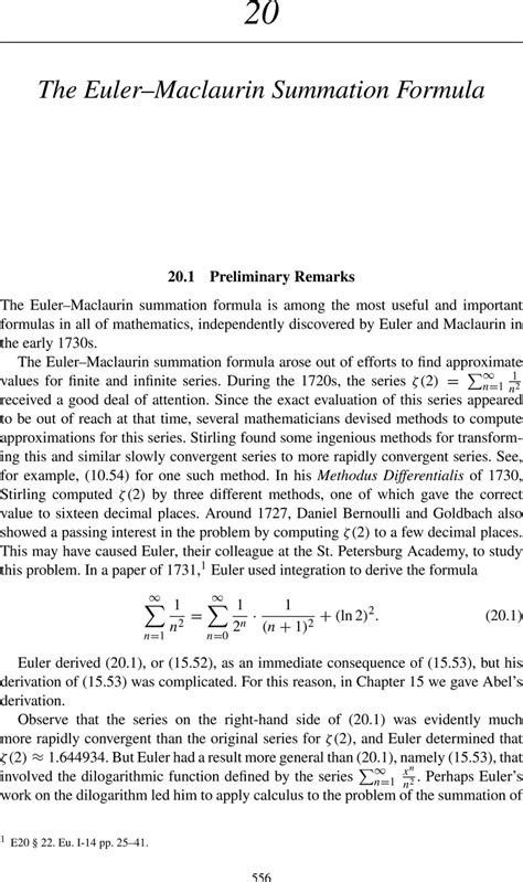 The Eulermaclaurin Summation Formula Chapter Series And