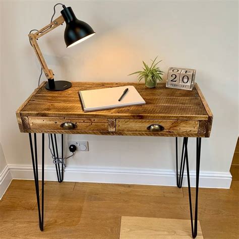 Handmade Narrow Writing Desk With Drawers Rustic Computer Etsy