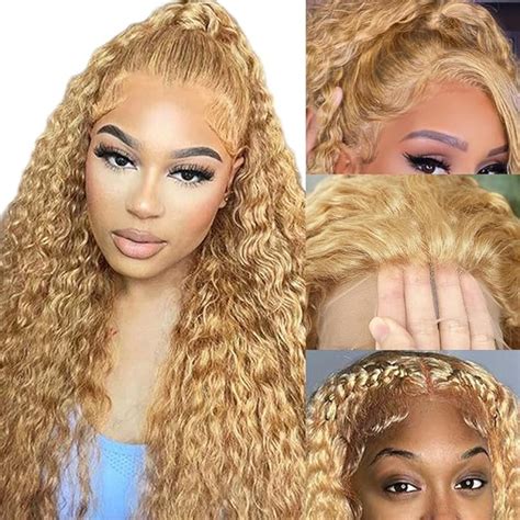 Amazon SFD Honey Blonde Curly Lace Front Wigs Human Hair Inch X HD Lace Blonde Deep