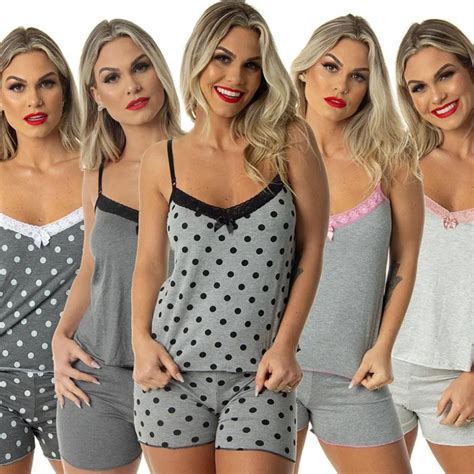 Pijama Baby Doll De Alcinha Liso E Estampado Renda No Busto Submarino