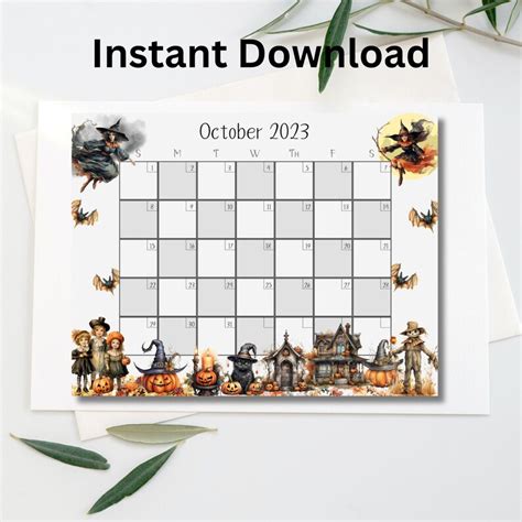 Editable October 2023 Calendar Spooky Halloween Witches Etsy