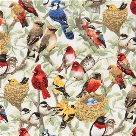 Colorful Bird Fabric By Elizabeths Studio In Cream Modes4u