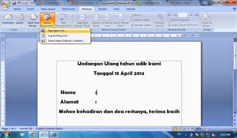 Cara Membuat Surat Massal Mail Merge Di Microsoft Word