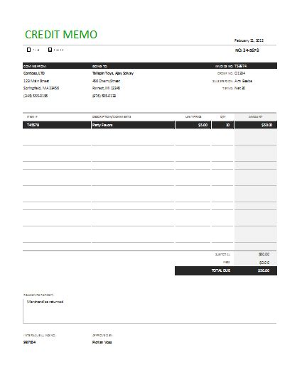 Microsoft Word Templates Credit Memo Template