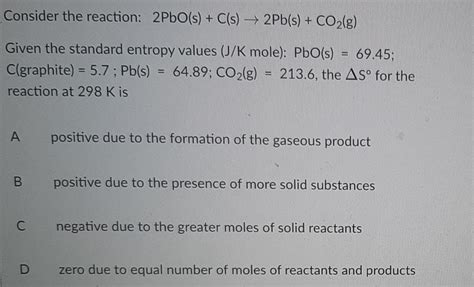 Solved Consider The Reaction 2pbo S C S → 2pb S