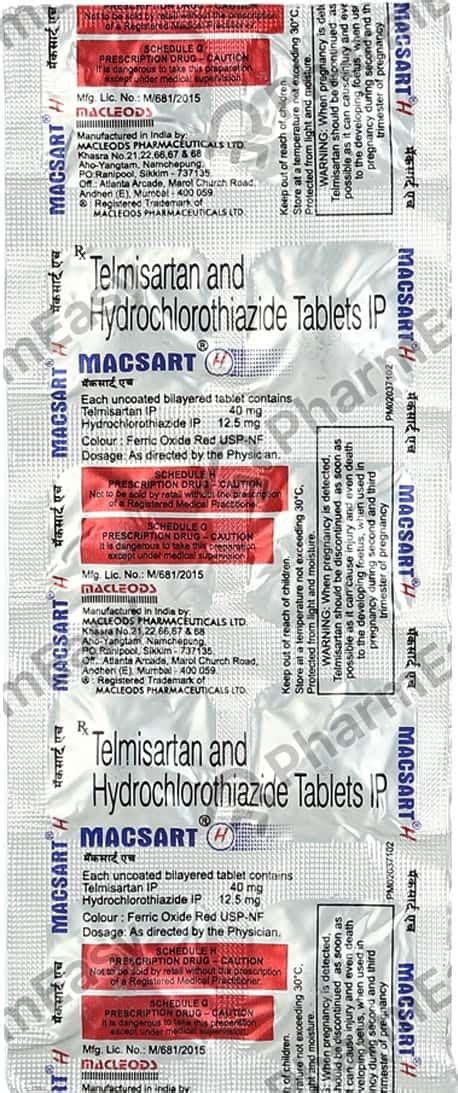 Macsart H 40125mg Strip Of 10 Tablets Uses Side Effects Price