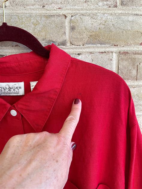 Plus Size Vintage Blouse Shirt Oxford S Red Linen Cotton