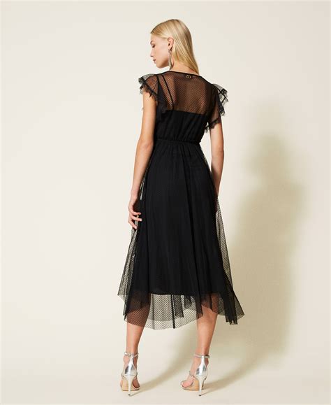 Robe Longue En Tulle Plumetis Femme Noir Twinset Milano