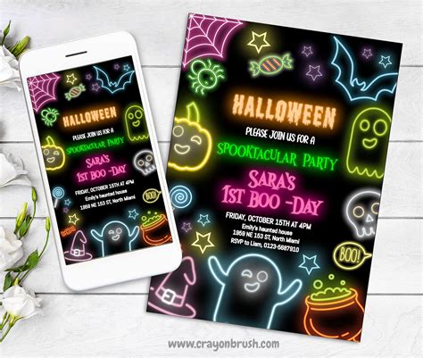 Neon Halloween Party Welcome Sign Template Spooky Halloween Etsy