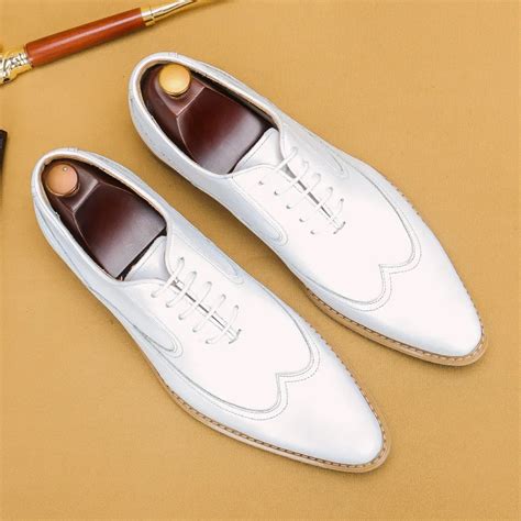 Luxury Men Oxford Shoes Lace Up Pointed Toe White Men Dress Shoes Genuine Leather Real Leather