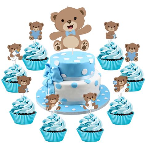 32Pcs Teddy Bear Cupcake Toppers Baby Shower Bear Cake Topper Cupcake