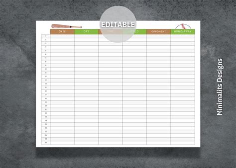 Baseball Schedule Template, Printable Baseball Schedule, Editable Baseball Game Schedule ...