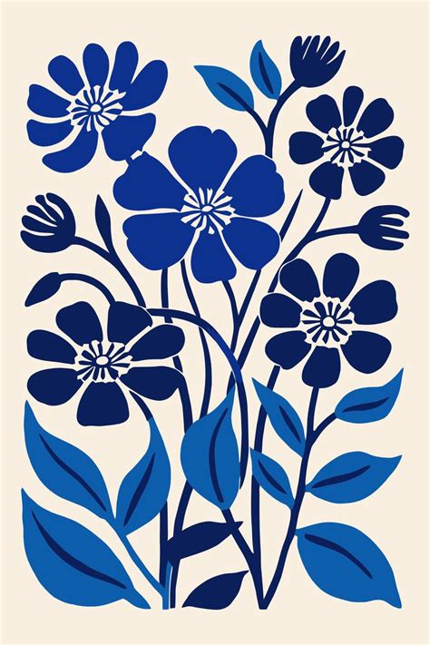 Blue Flowers Modern Aesthetic Wall Art In 2024 Floral Prints Art Watercolor Flower Art Blue