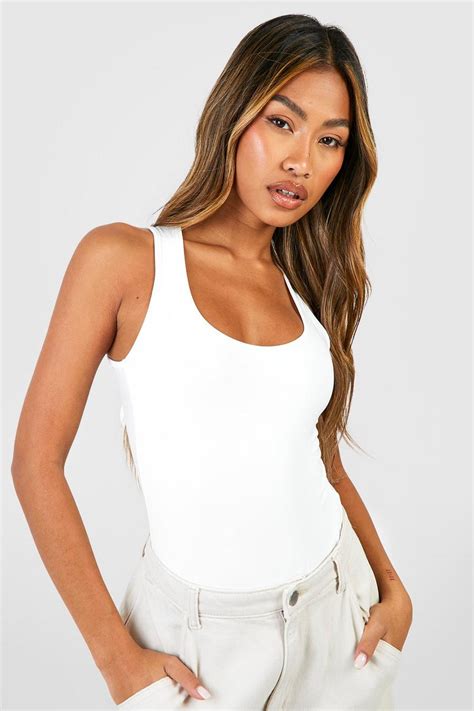 Womens White Slinky Scoop Bodysuit Boohoo Uk