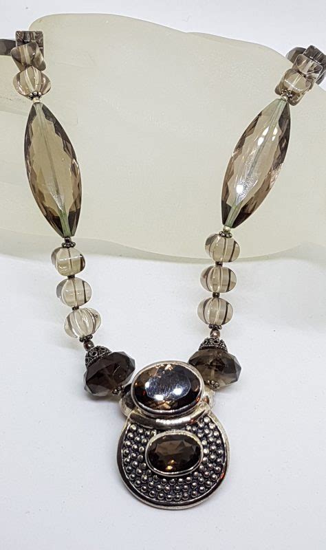 Sterling Silver Large Stunning Smokey Quartz Bead Necklace