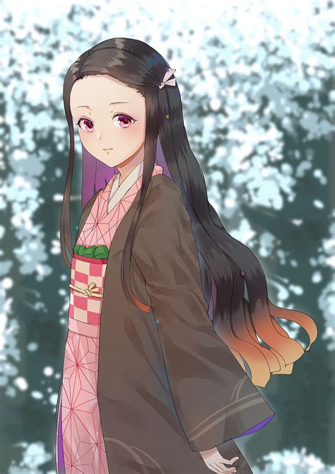 Kamado Nezuko Cute Long Hair Black Dress Kimetsu No Yaiba Anime