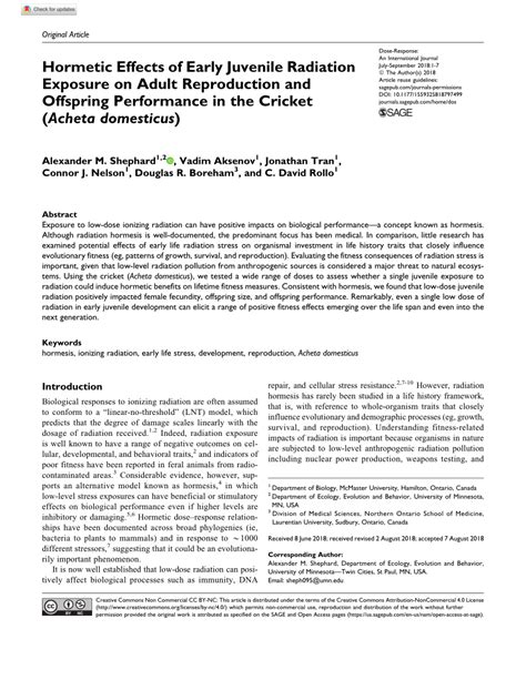 (PDF) Hormetic Effects of Early Juvenile Radiation Exposure on Adult ...