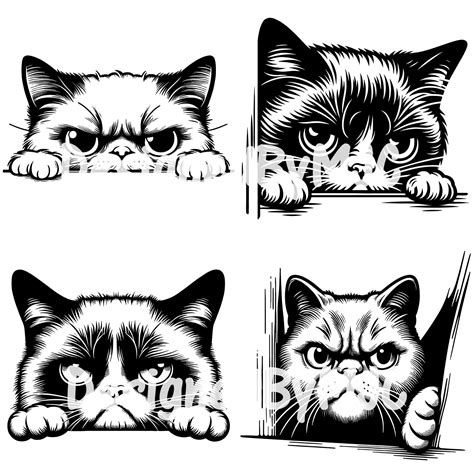 Peeking Grumpy Cat SVG Bundle 25 Clipart PNG Files Angry Cat Vector