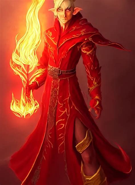 Half Body Portrait Of A Scarred Elven Fire Mage In Red Stable Diffusion