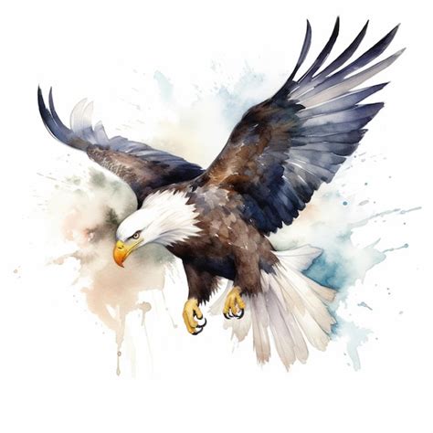 Premium AI Image Watercolor Painting Of A Bald Eagle With Wings Spread