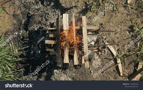 Bonfire Actively Smoldering Embers Fire Stock Photo