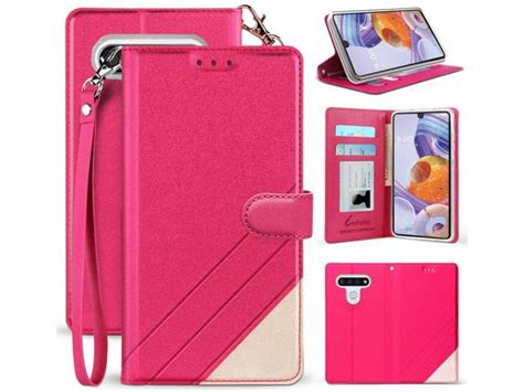 Hot Pink Wallet Case Stand Card Slot Cover And Wrist Strap For Lg Stylo 6