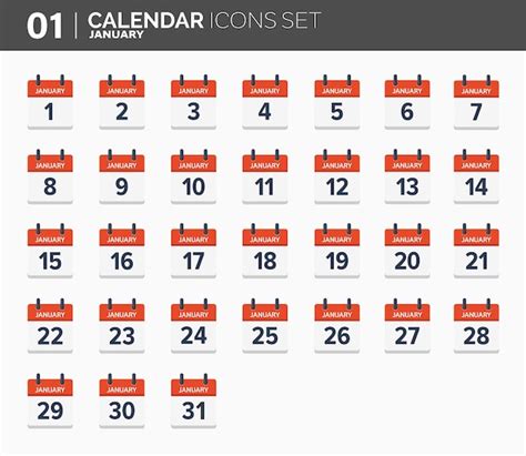 Premium Vector January Calendar Icons Set Date And Time Year