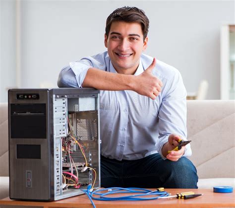 It Technician Repairing Broken Pc Desktop Computer Stock Photo Image