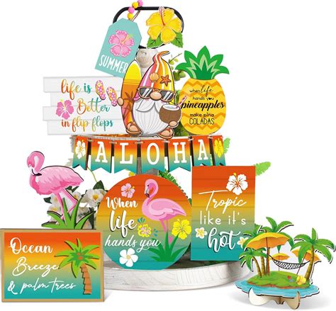 Amazon Pieces Summer Hawaii Tiered Tray Decor Set Summer Wood