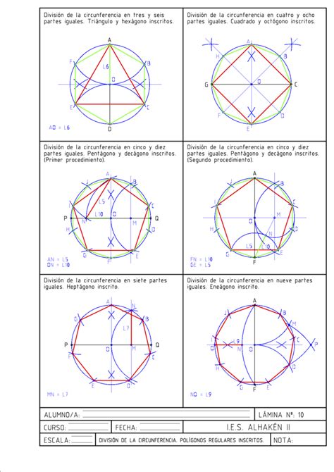 EPVA 3º ESO LÁMINA 10 DIVISIÓN DE LA CIRCUNFERENCIA POLÍGONOS