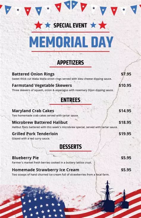 Memorial Day Menu Templates Photoadking