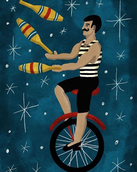 Vintage Circus Juggler On A Unicycle Illustration Art Print Wall Art Circus Theme Circus