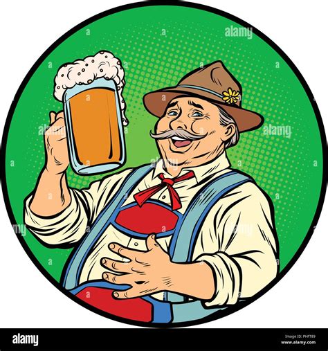 Oktoberfest Bavarian Man With Beer Comic Cartoon Pop Art Retro Vector