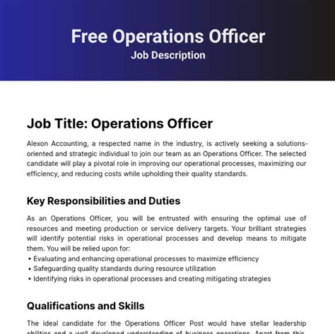 Free Operations Officer Job Description Template Edit Online