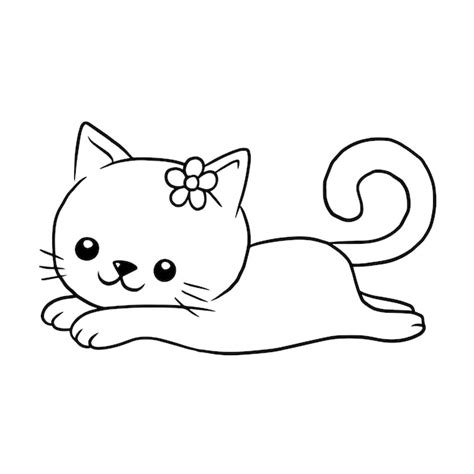 Gato Dibujos Animados Lindo Kawaii Anime Garabato Página Para Colorear Vector Premium