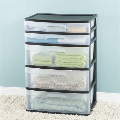 5 Drawer Wide Tower Storage Sterilite Organizer Cabinet Heavy Plastic 73149293299 Ebay