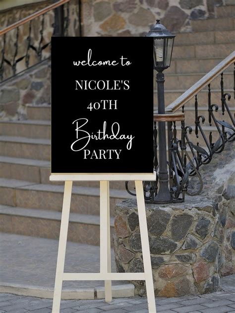 Editable Black Birthday Welcome Sign Minimalist Birthday Party Welcome