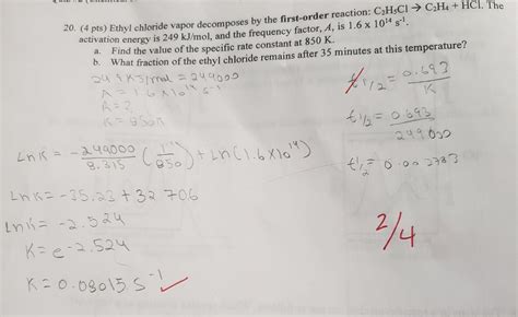 Solved Pts Ethyl Chloride Vapor Decomposes By The Chegg