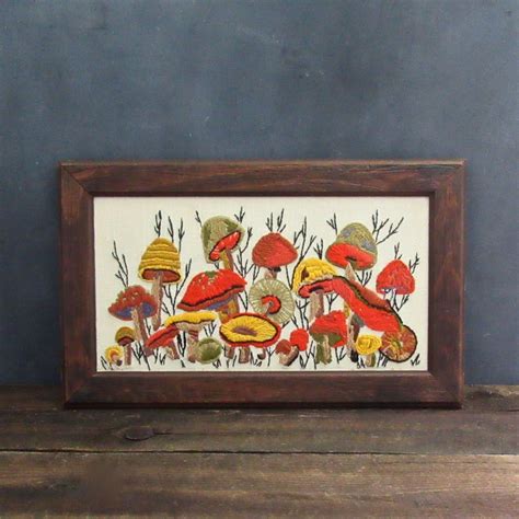 1970s Framed Mushroom Crewel Embroidery Boho Mushrooms Etsy Hippie