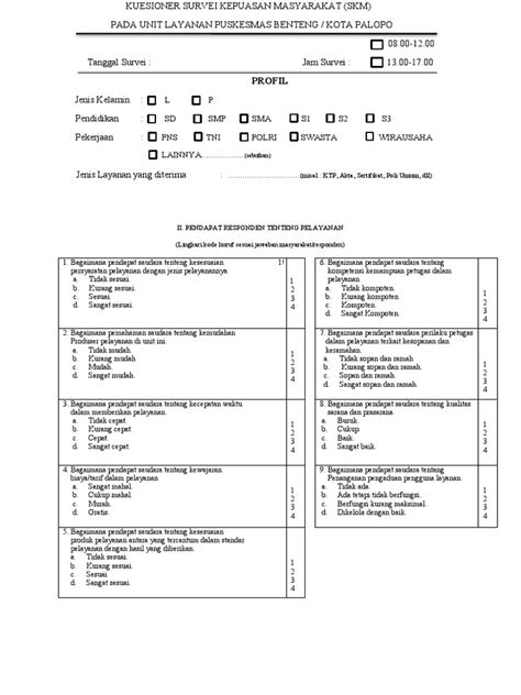 Kuesioner Survei Kepuasan Masyarakat Pdf