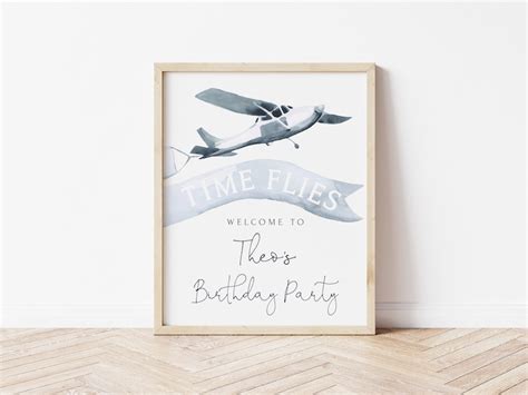 Airplane Birthday Welcome Sign Time Flies Vintage Plane St Etsy