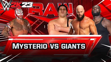 Rey Mysterio Vs Braun Strowman Andre The Giant And Omos Wwe 2k23 Youtube