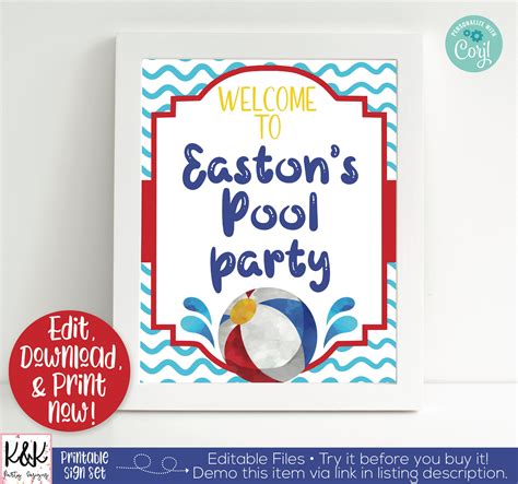 Pool Party Signs Pool Party Welcome Signs Pool Party Etsy