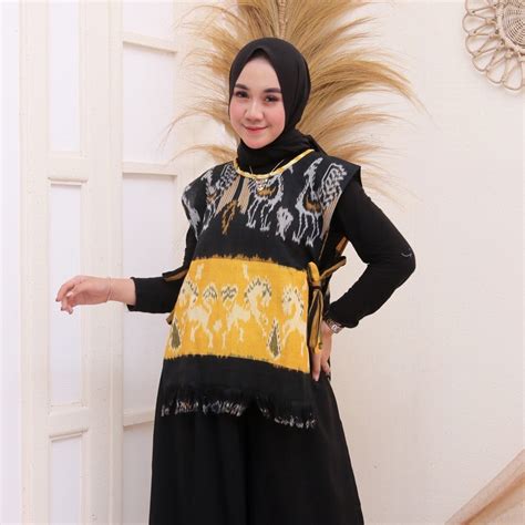 Jual Atasan Rompi Batik Wanita Tora Vest Unisex Etnik Tenun Ikat Dayak