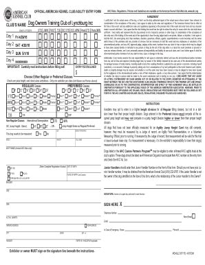 Fillable Online Dotclynchburg OFFICIAL AMERICAN KENNEL CLUB AGILITY