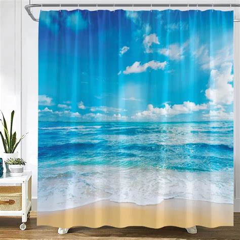 Seaside Beach Shower Curtains Tropical Palm Trees Plant Ocean Hawaii