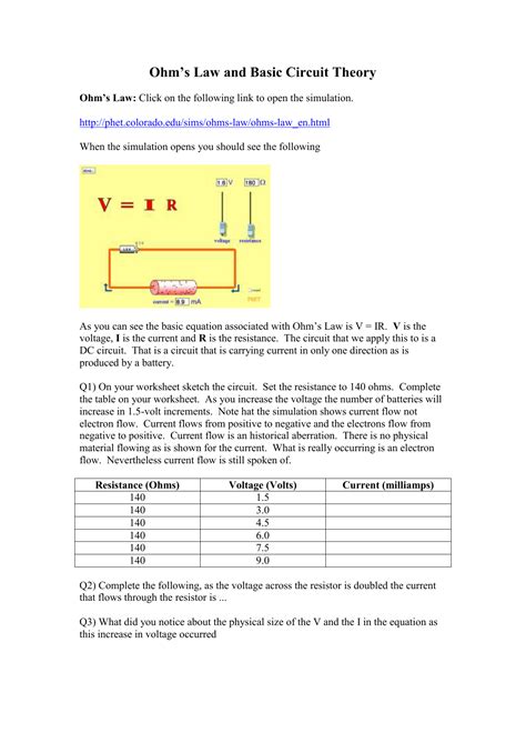 Ohms Law Worksheet Answer Key