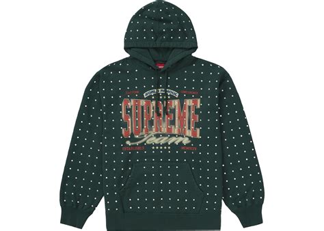 Supreme Rhinestone Hooded Sweatshirt Dark Green Fw21 Es