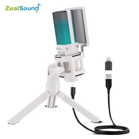 Zealsound Rgb Podcasting Microphone White Usb Condenser Mic For Pc Ps